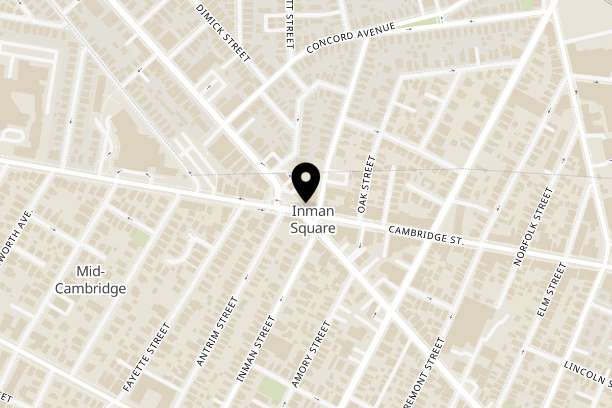 Map showing the location of Punjabi Dhaba Indian Restaurant on 225 Hampshire St in Cambridge